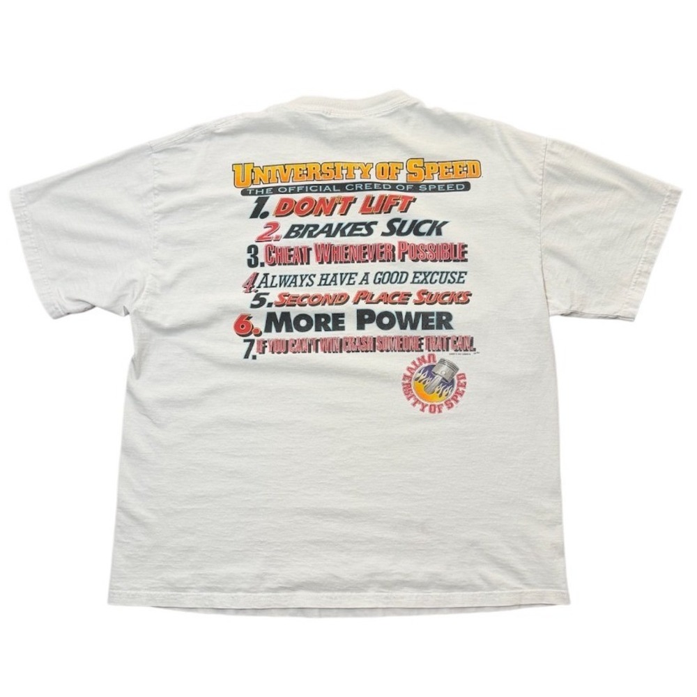 Vintage 90s University of Speed Racing Sports Car Auto Flames Graphic T-shirt